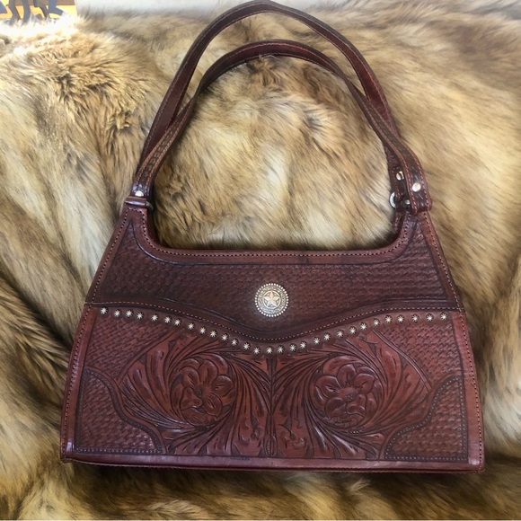 Handbags - Vintage Tooled Shoulder Handbag